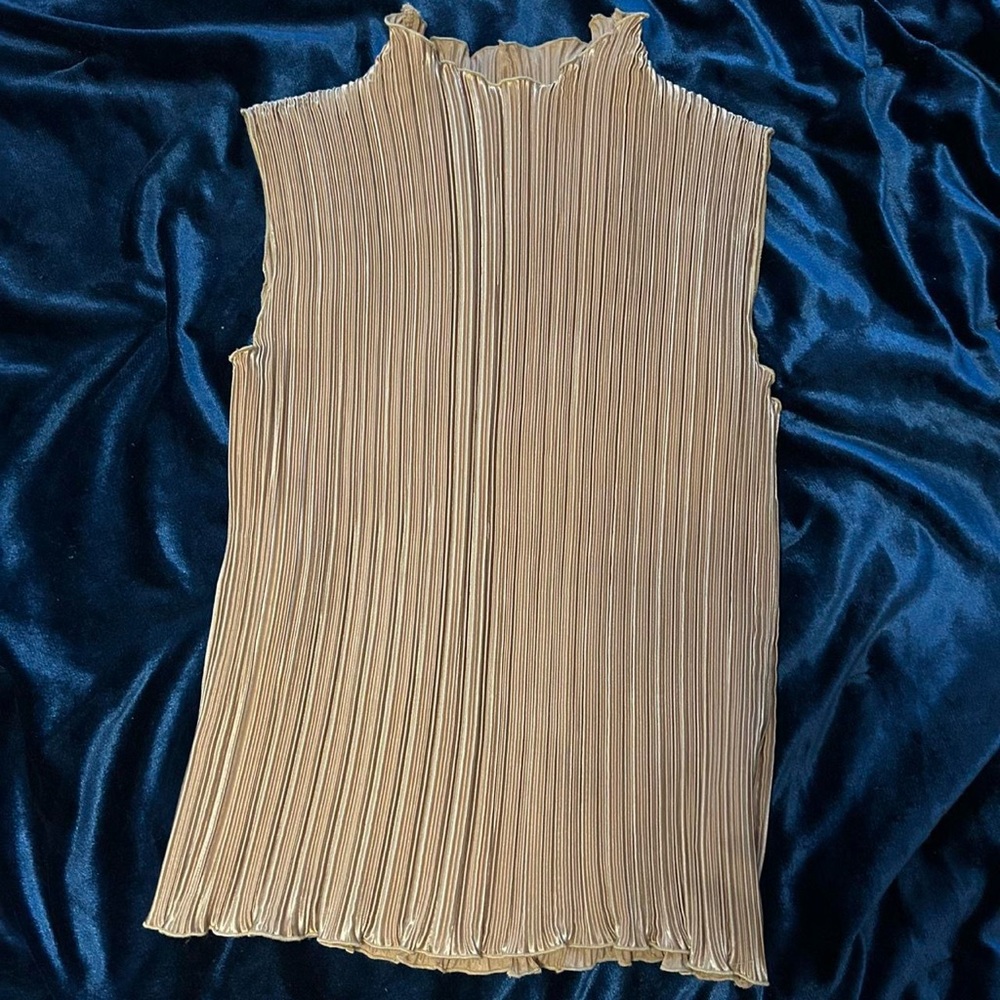 Vintage Champagne night pleated mock neck top